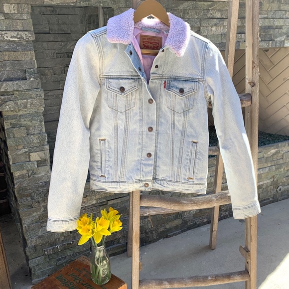 pink sherpa denim jacket